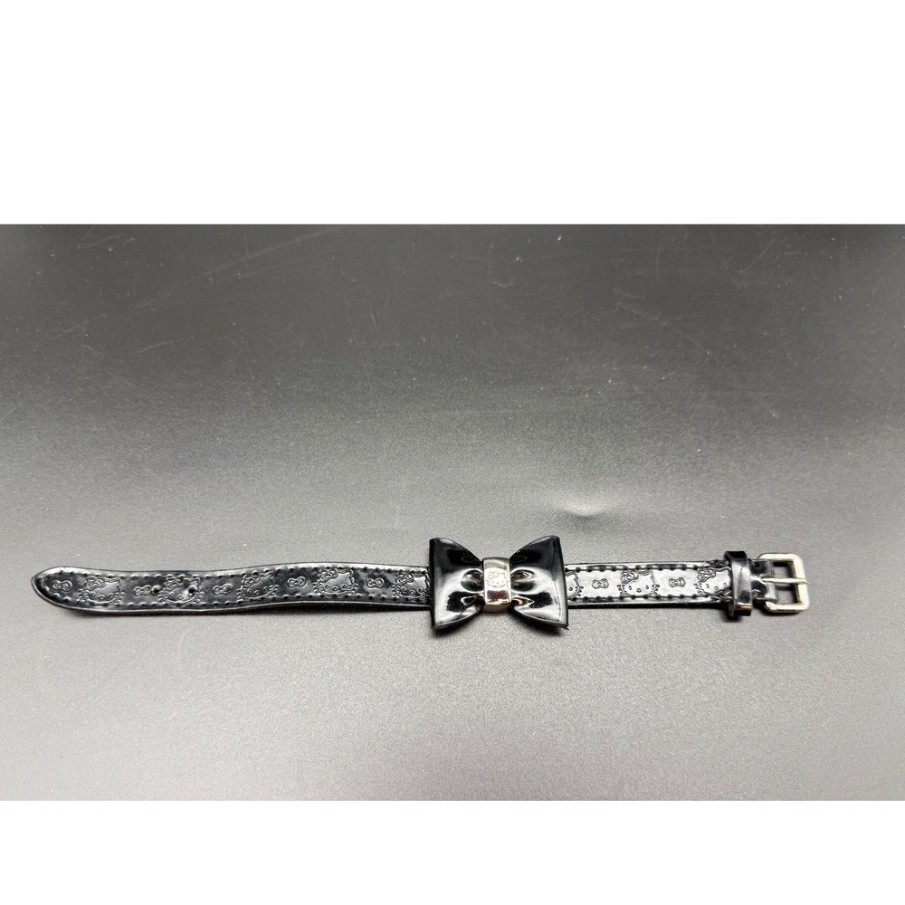 Sanrio Hello Kitty Black Patent Leather Bow Bracelet Embossed Y2K